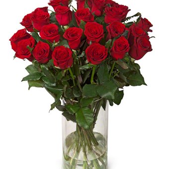 Букет из 25 красных роз в вазе
