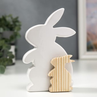 Сувенир керамика, дерево "Два кролика" 15х3,6х10 см